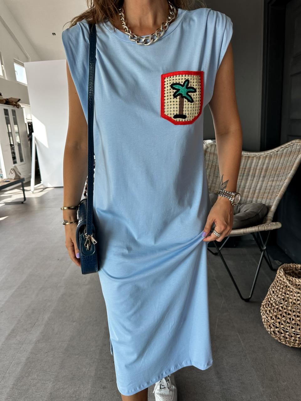 Mavi Sırt Detaylı Basic Elbise