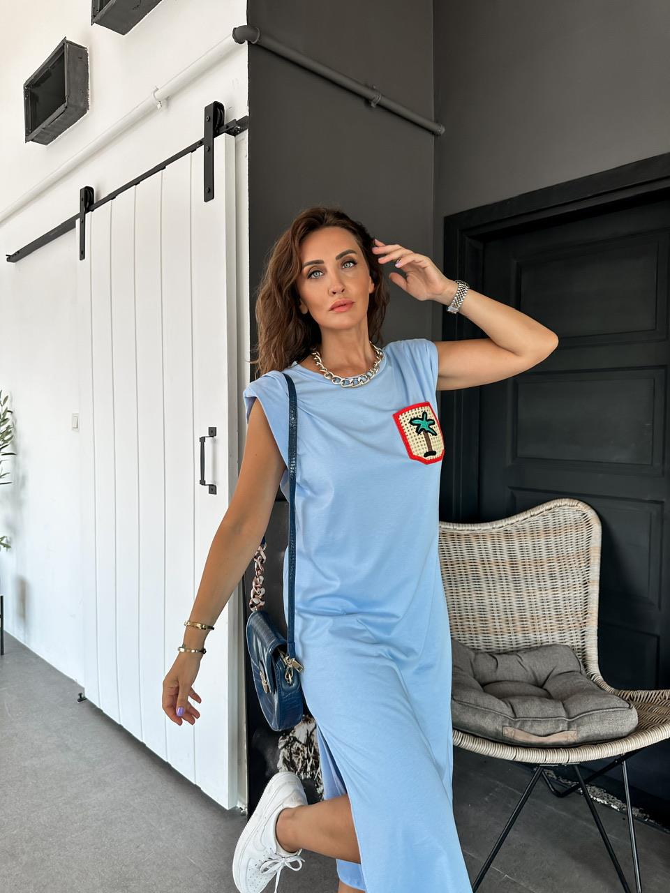 Mavi Sırt Detaylı Basic Elbise