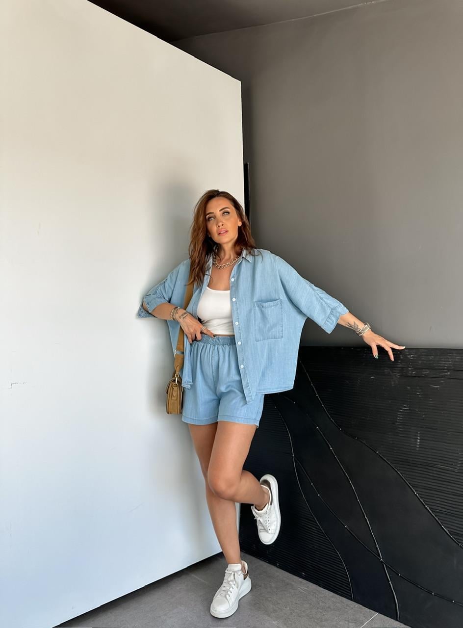 Mavi Şortlu Kot Soft Takım