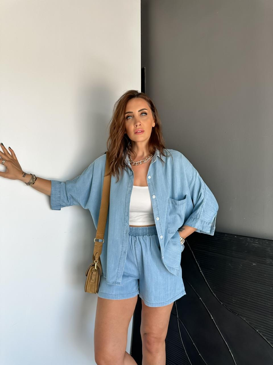 Mavi Şortlu Kot Soft Takım