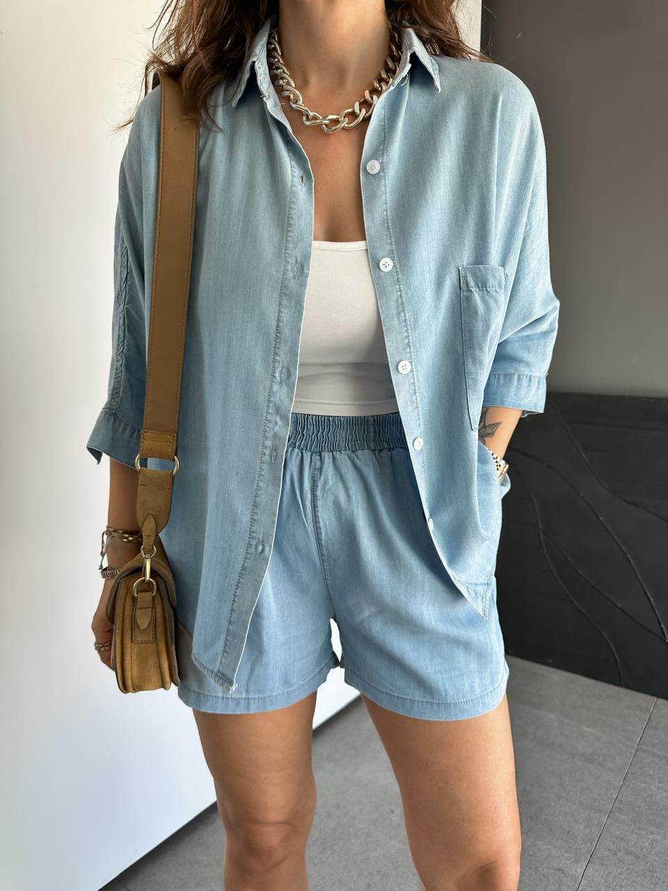 Mavi Şortlu Kot Soft Takım