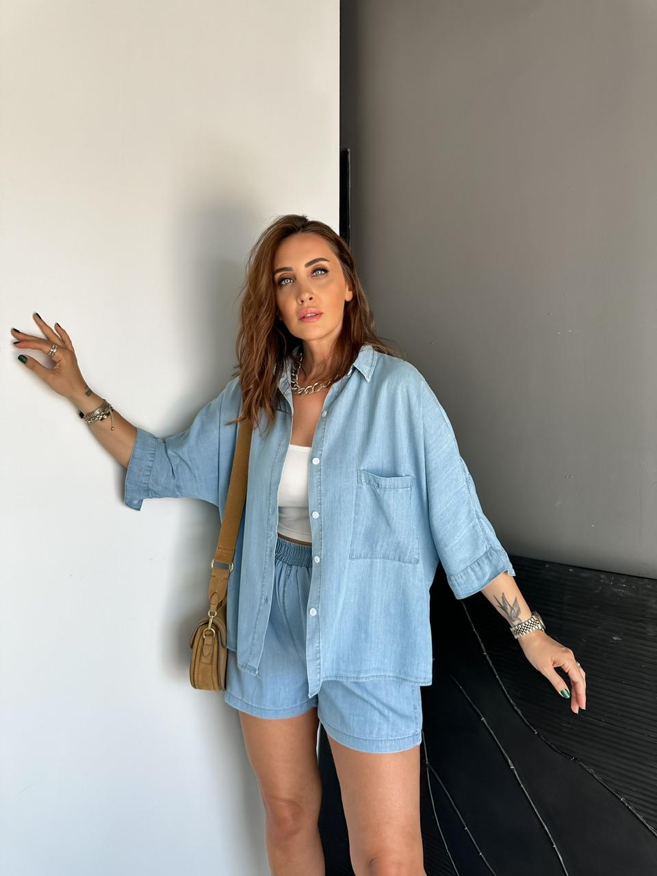 Mavi Şortlu Kot Soft Takım