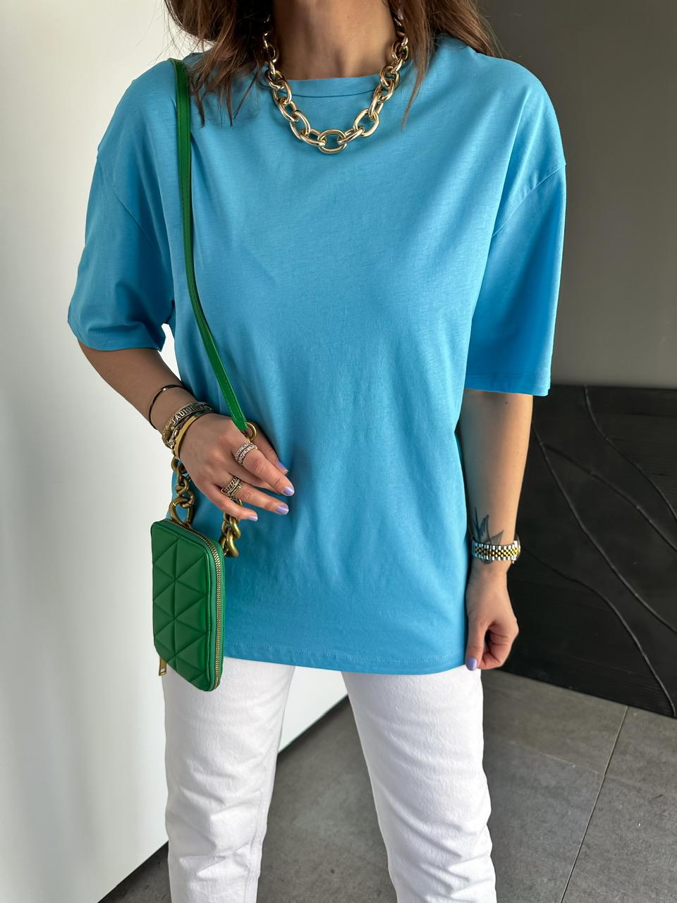 Mavi Uzun Basic Cotton Tshirt