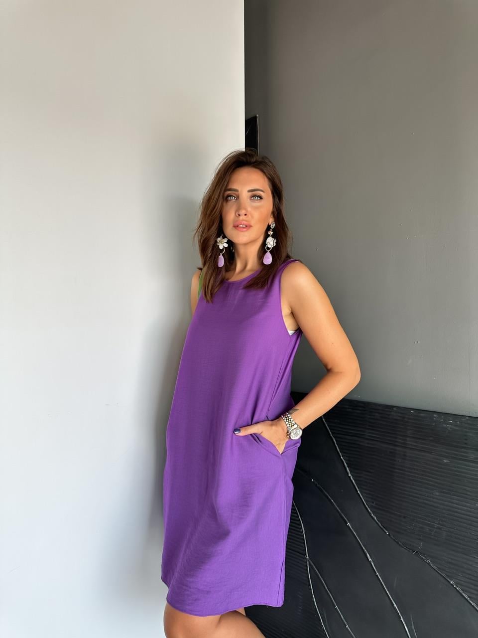 Mor Cepli Basic Cotton Elbise