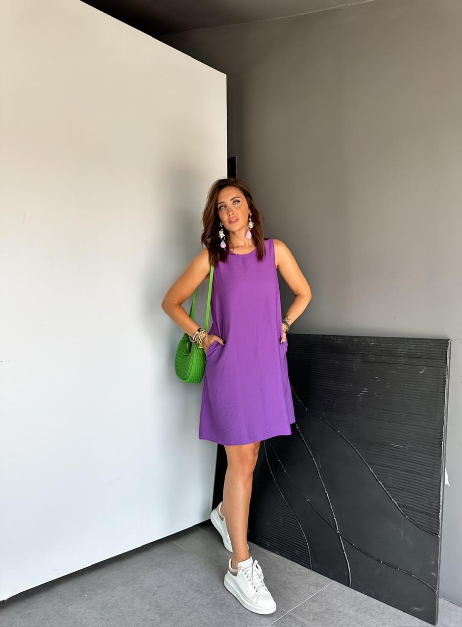 Mor Cepli Basic Cotton Elbise