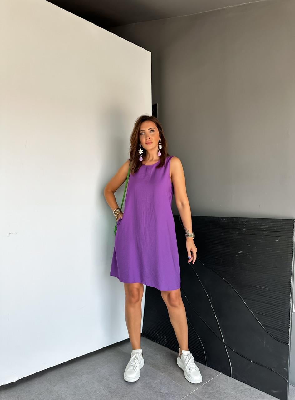 Mor Cepli Basic Cotton Elbise