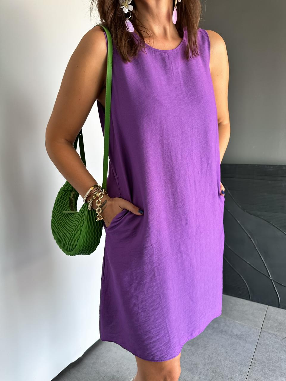 Mor Cepli Basic Cotton Elbise