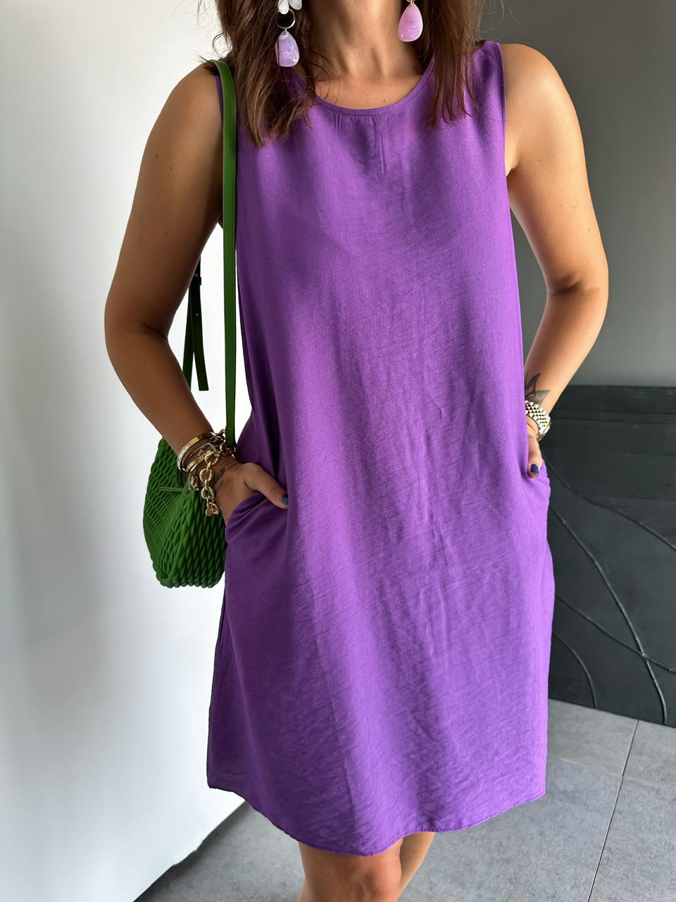 Mor Cepli Basic Cotton Elbise