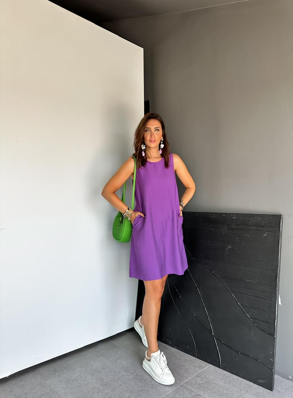 Mor Cepli Basic Cotton Elbise