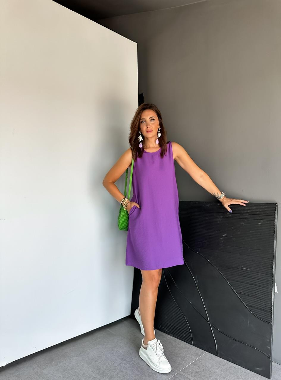 Mor Cepli Basic Cotton Elbise