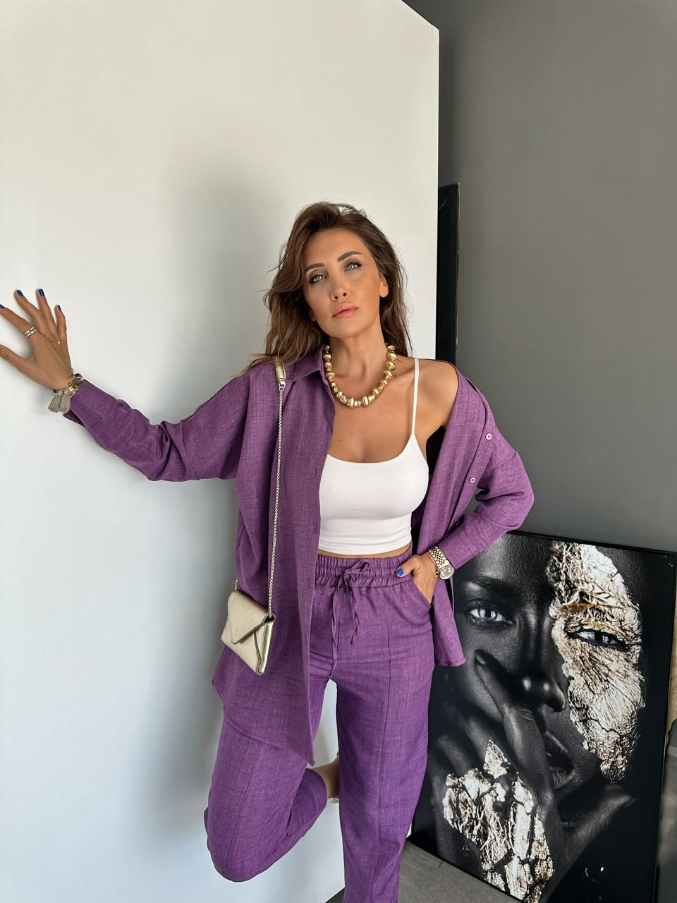 Mor Keten Gömlekli Basic Takım