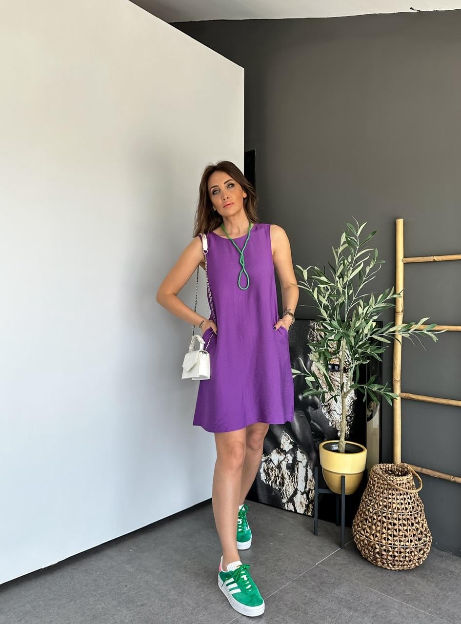 Mor Kolsuz Cepli Basic Elbise