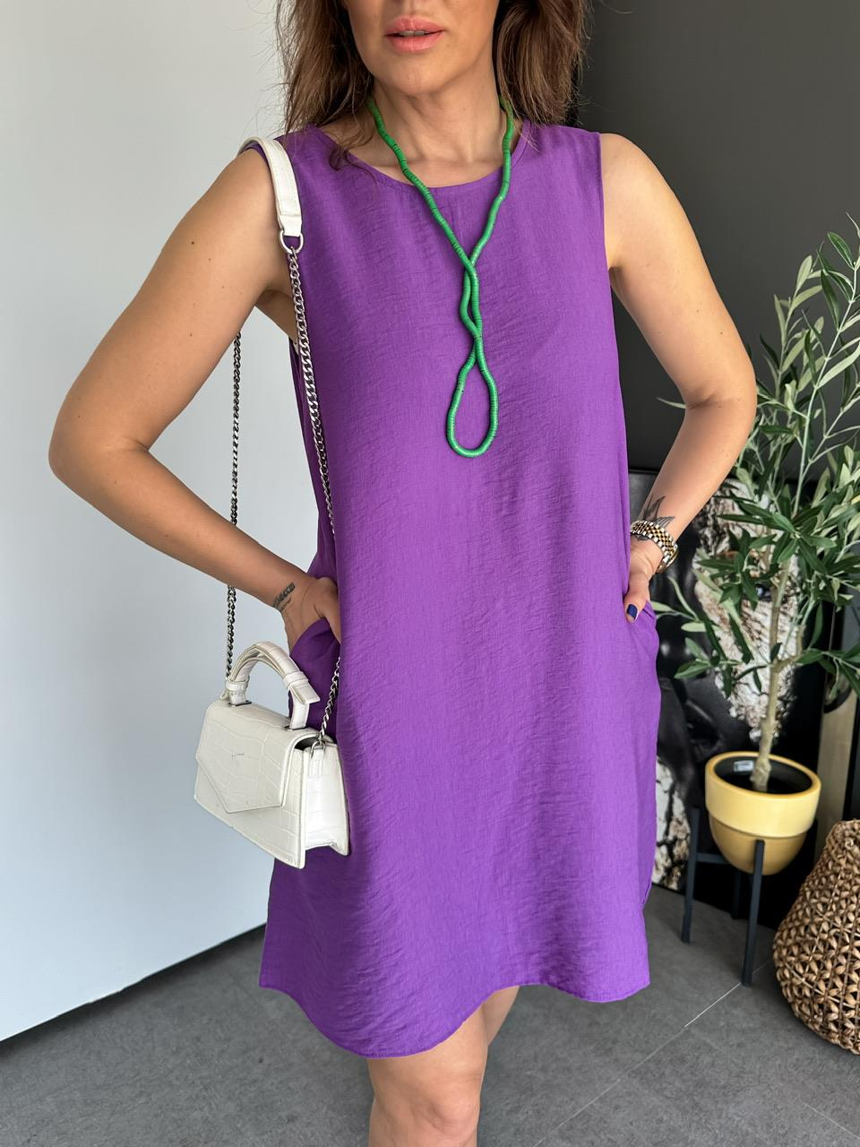 Mor Kolsuz Cepli Basic Elbise