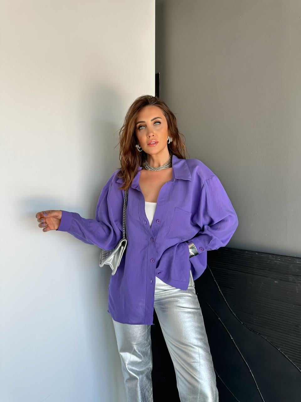 Mor Tek Cepli Salaş Soft Gömlek