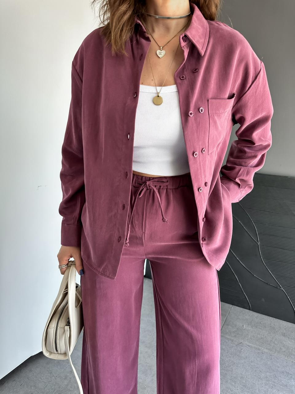 Mürdüm Çift Düğmeli Taşlanmış Gömlek