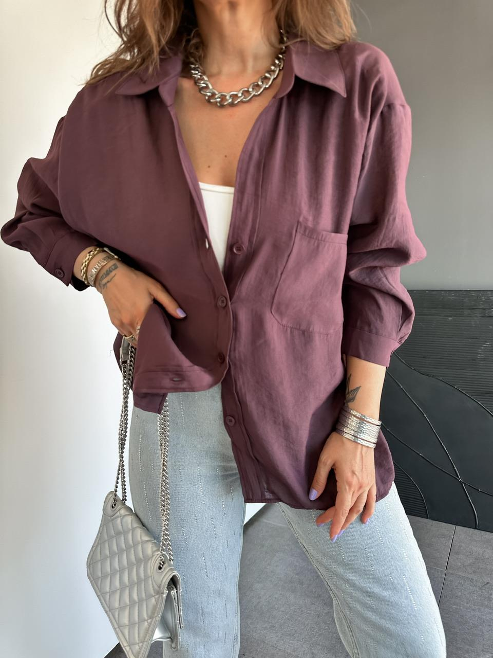 Mürdüm Tek Cepli Salaş Soft Gömlek