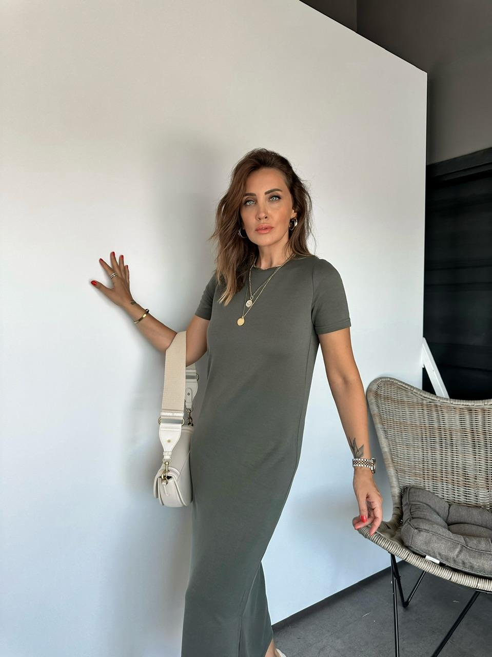 Natural Yeşil Modal Yırtmaçlı Basic Elbise