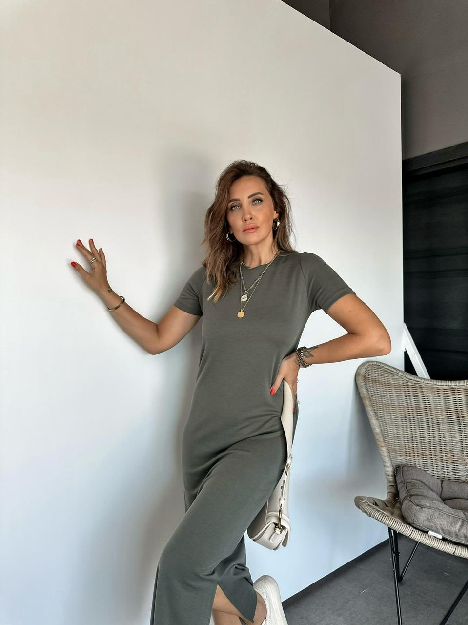 Natural Yeşil Modal Yırtmaçlı Basic Elbise