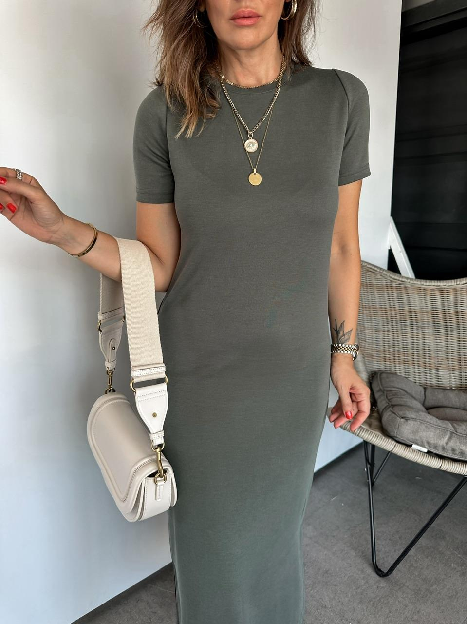 Natural Yeşil Modal Yırtmaçlı Basic Elbise