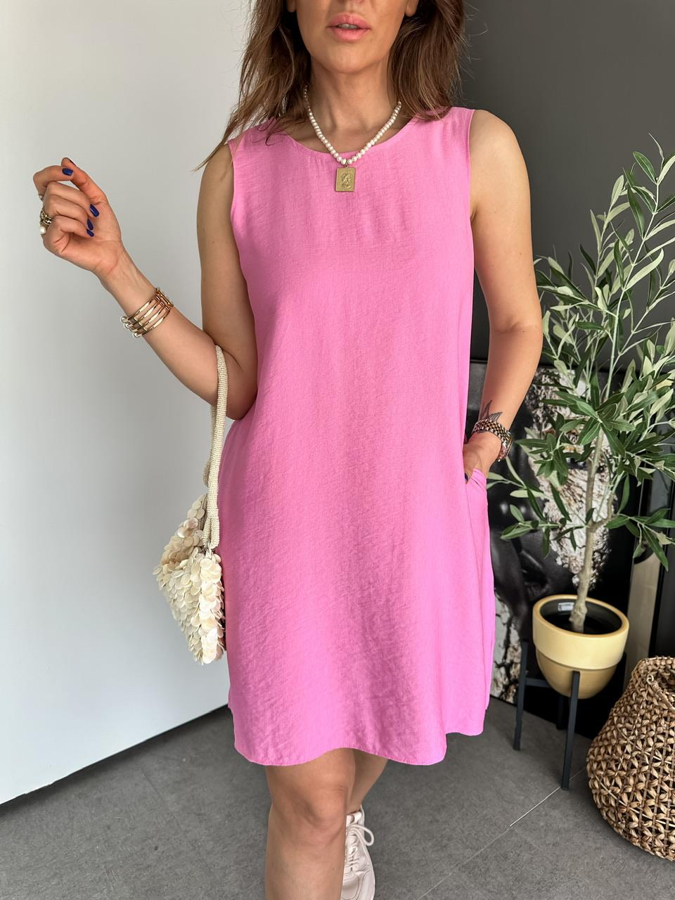 Pembe Kolsuz Cepli Basic Elbise