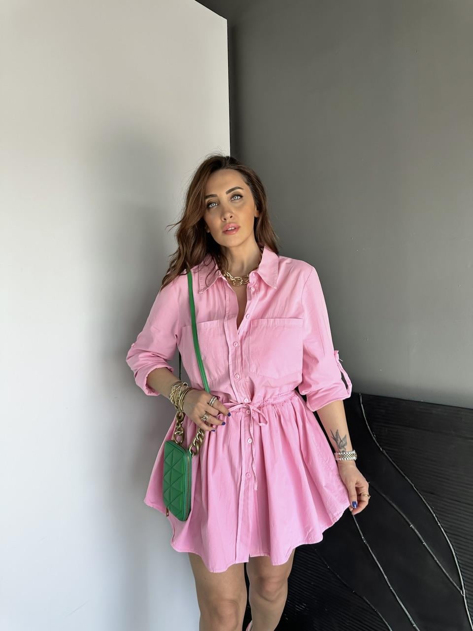 Pembe Şortlu Gömlek Elbise