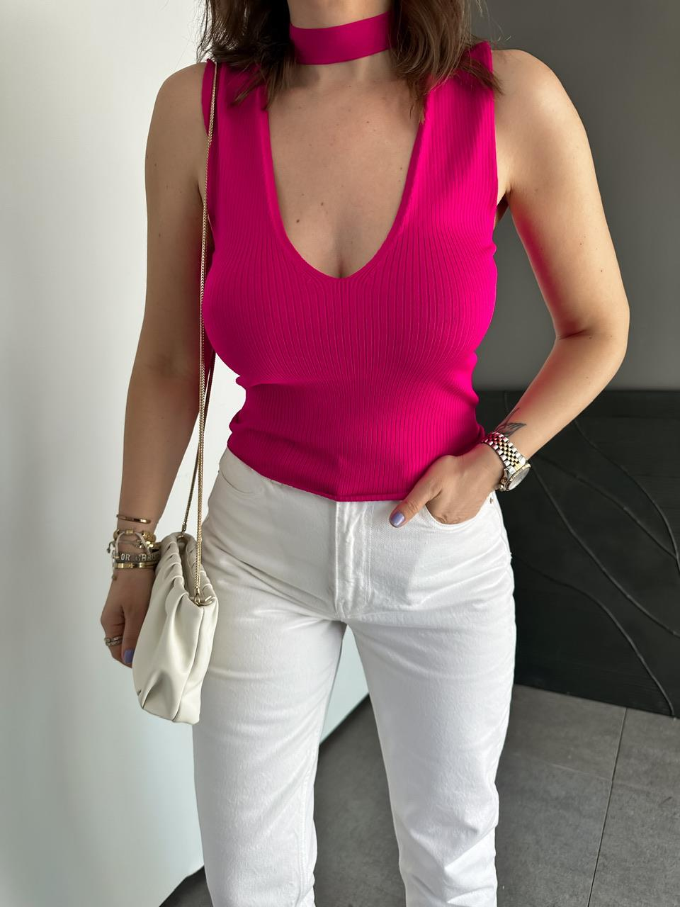 Pembe V Yaka Orijinal Triko