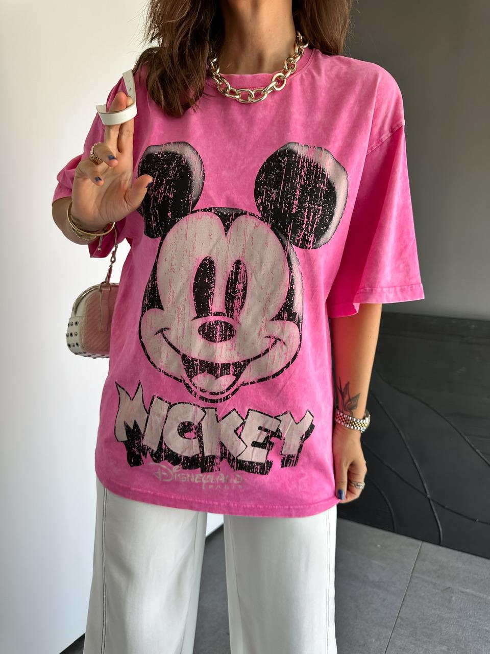Pembe Yıkamalı Disney Tshirt