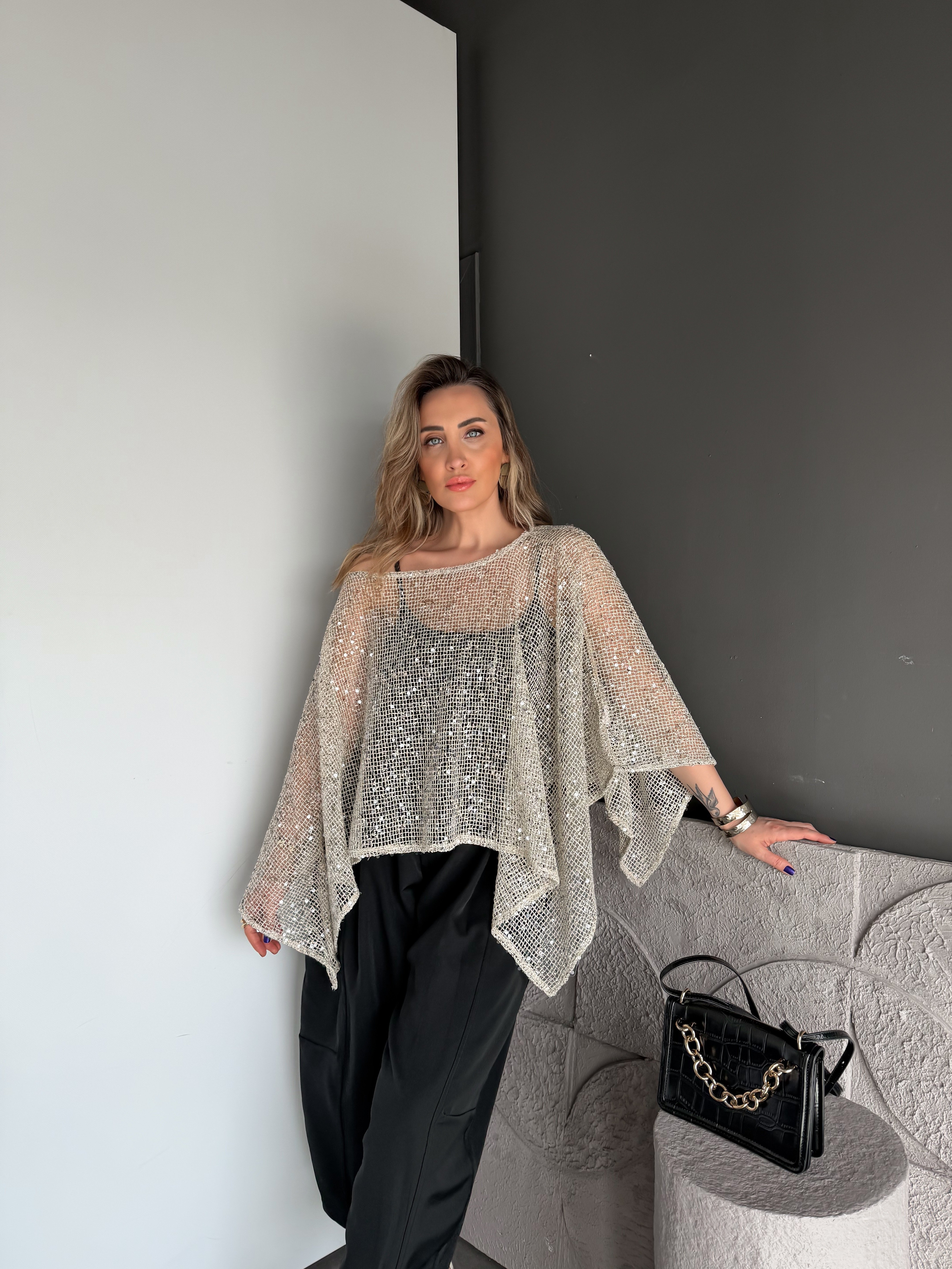 Pullu Atletli Pelerin Bluz