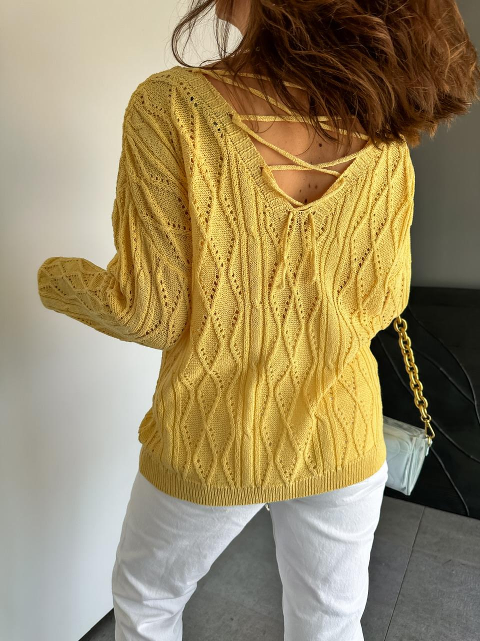 Sarı Çapraz İpli Merserize Kazak