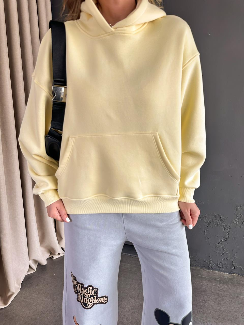Sarı Kanguru Cepli Sweatshirt