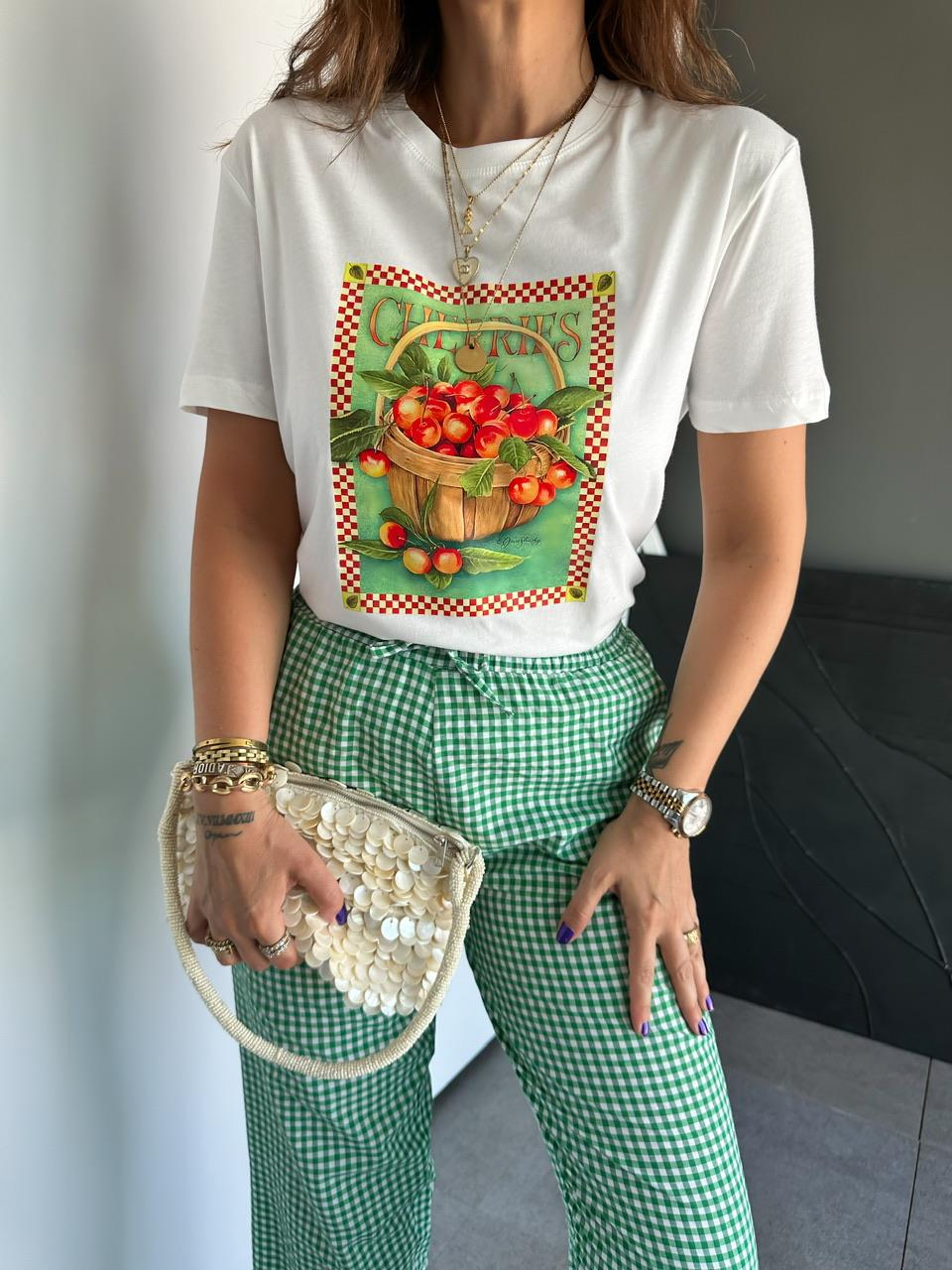 Sepet Cherries Baskılı Tshirt