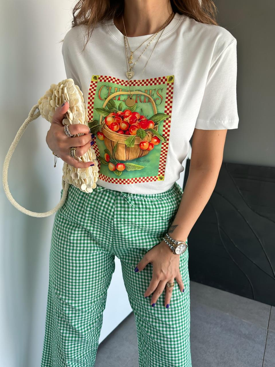 Sepet Cherries Baskılı Tshirt