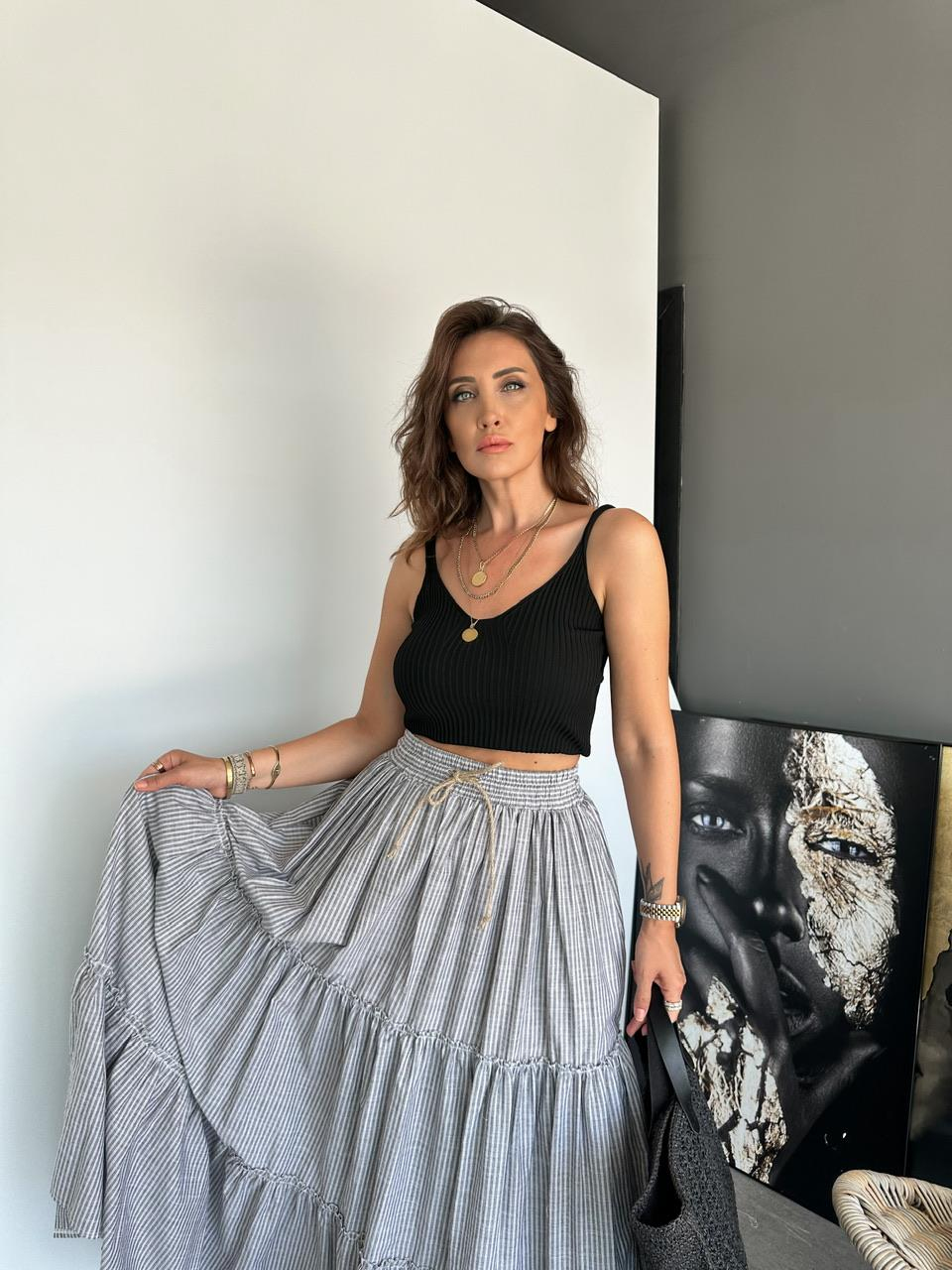 Siyah Askılı Triko Crop