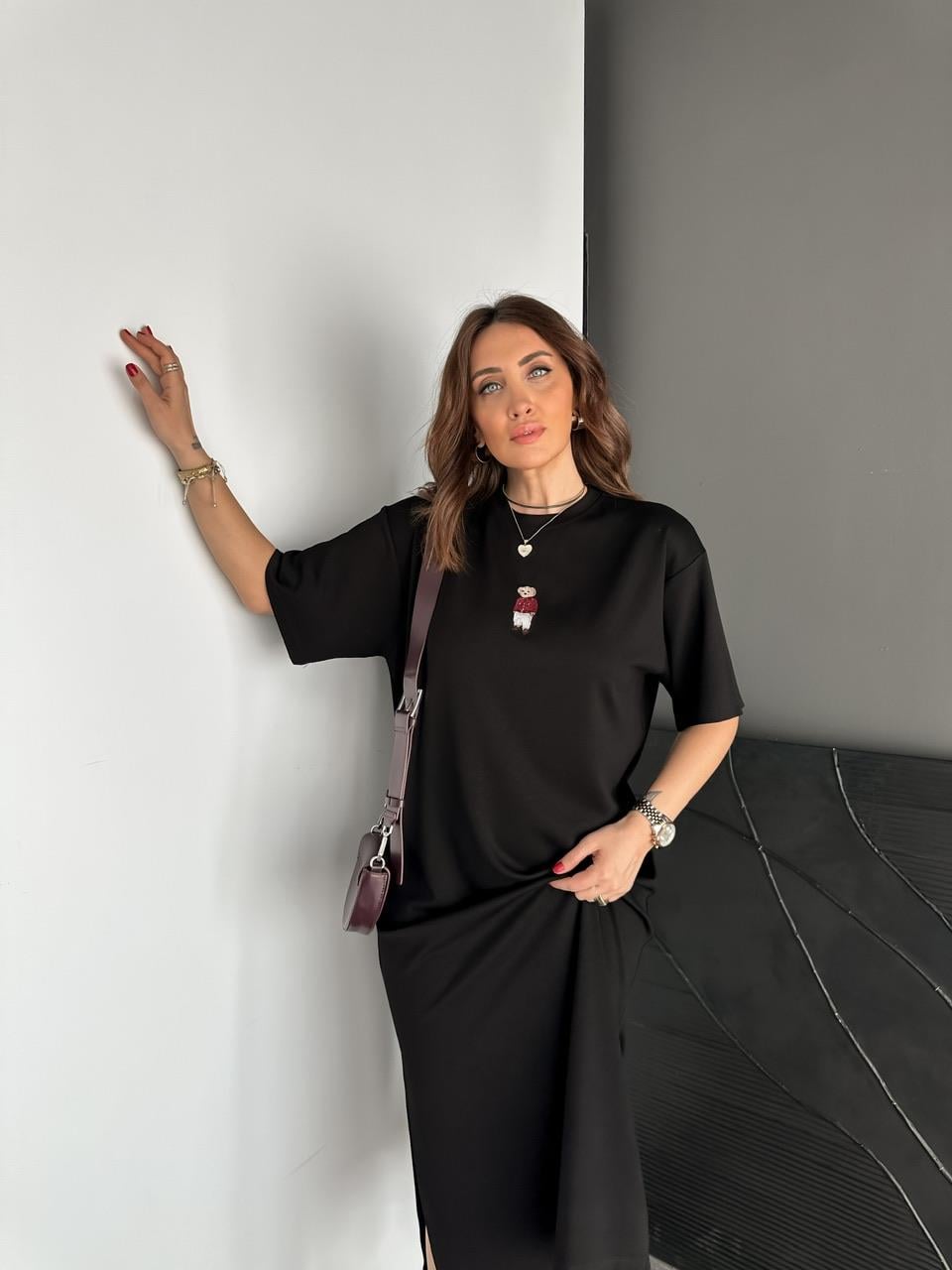 Siyah Ayıcıklı Modal Basic Elbise