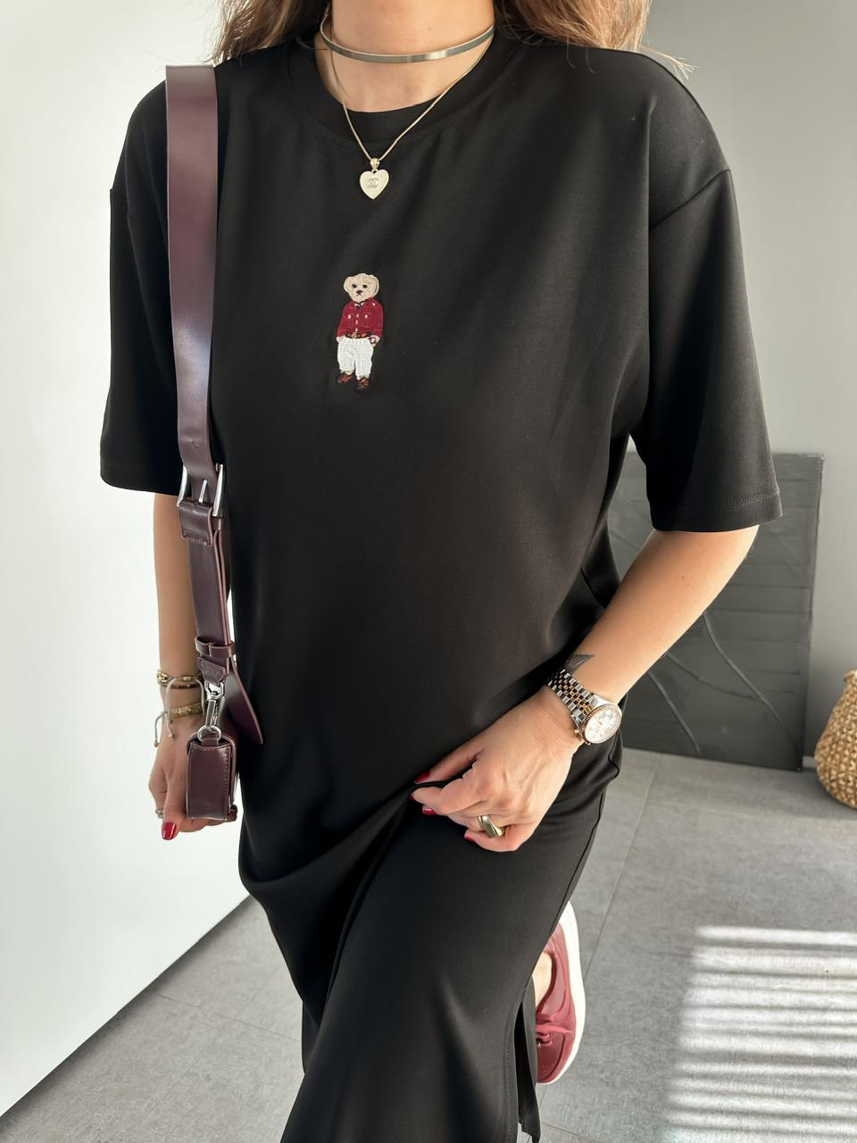 Siyah Ayıcıklı Modal Basic Elbise