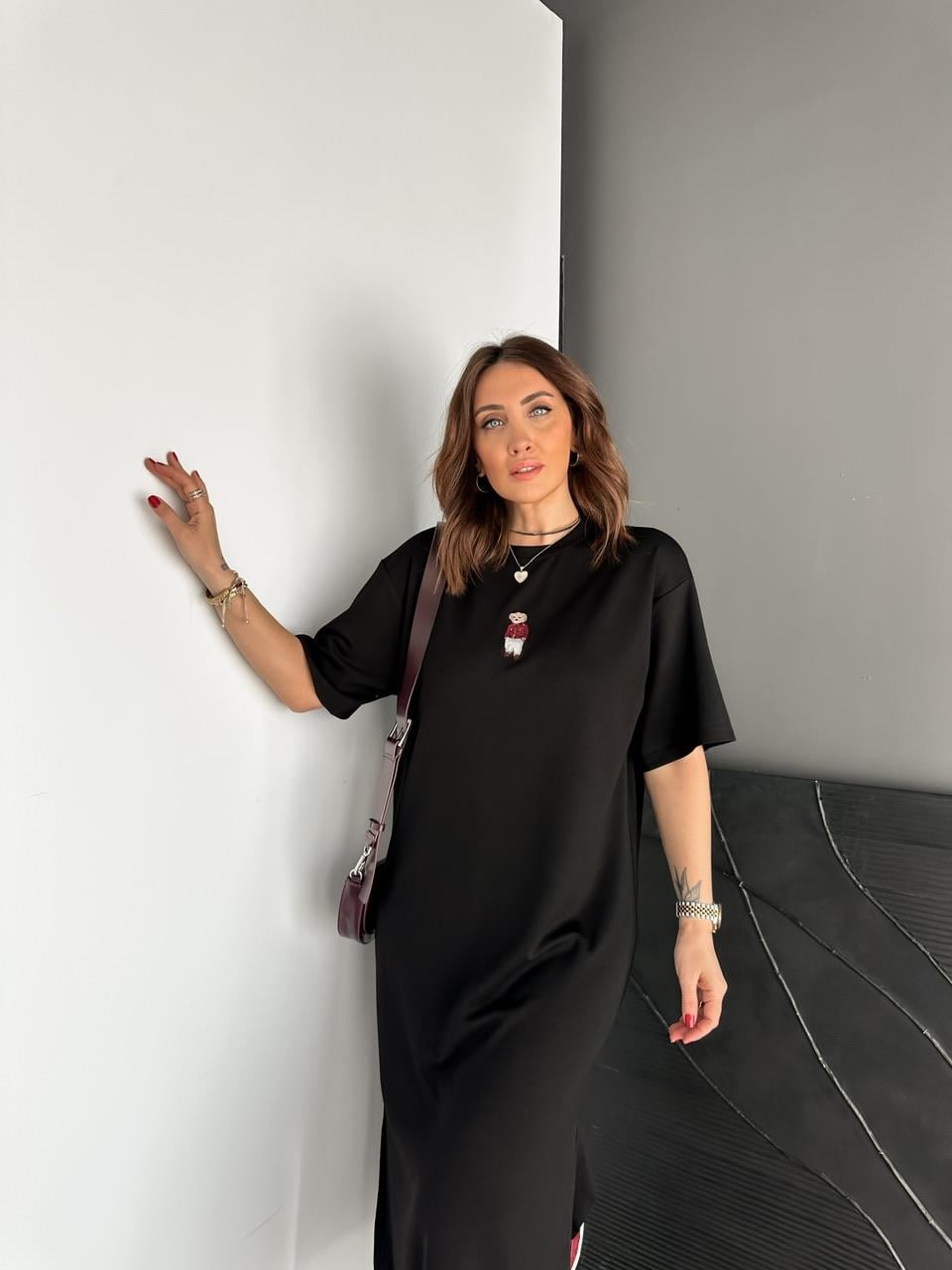 Siyah Ayıcıklı Modal Basic Elbise