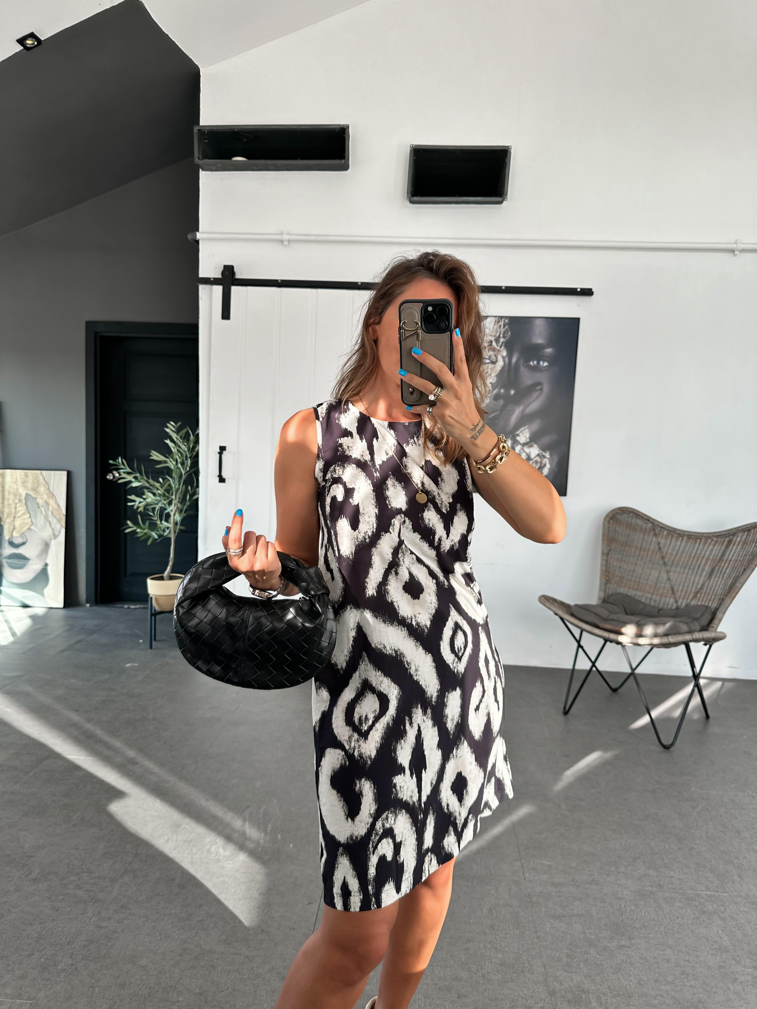 Siyah Batik Desen Basic Elbise