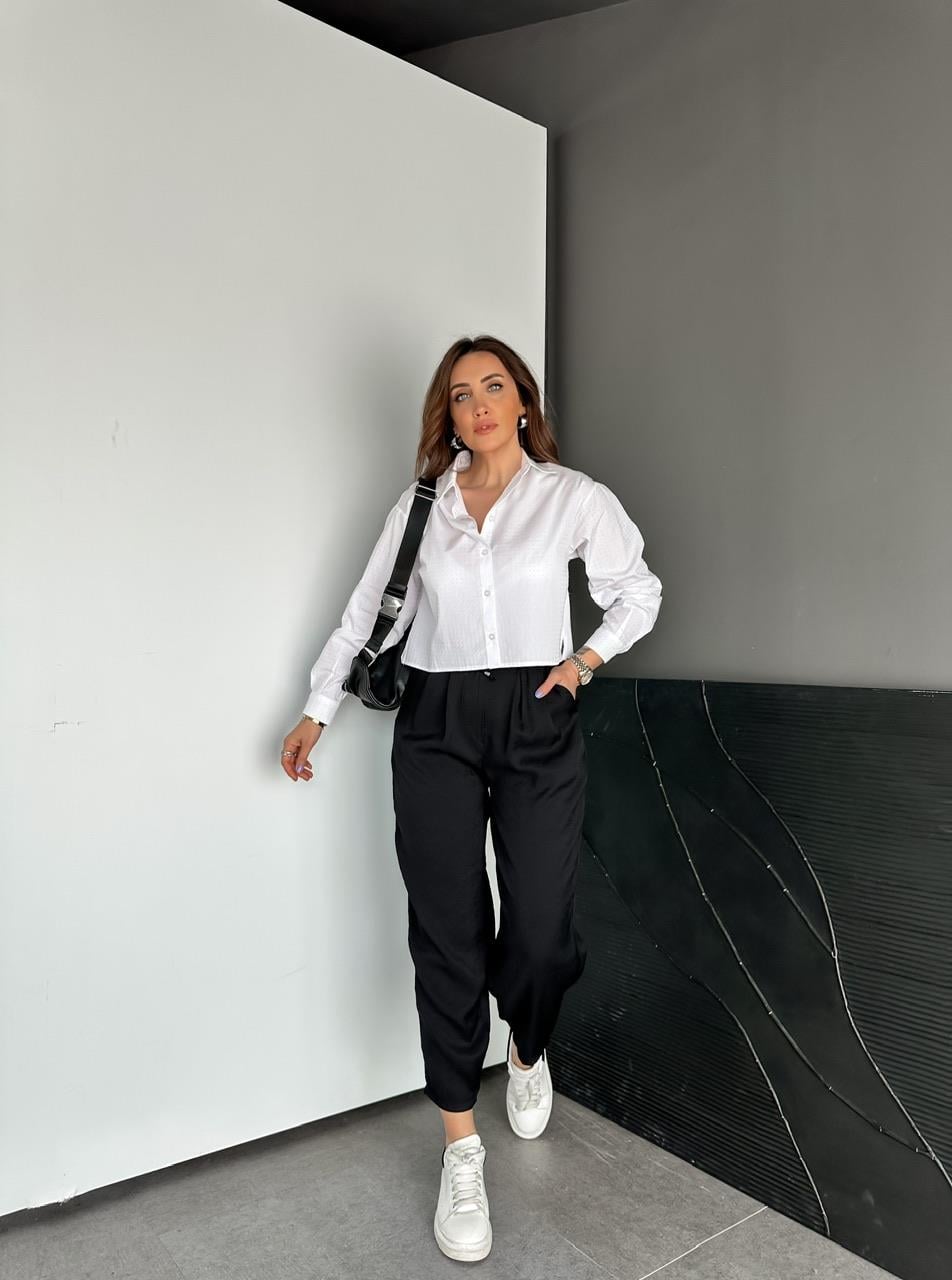 Siyah Beli Lastikli Basic Bol Pantolon