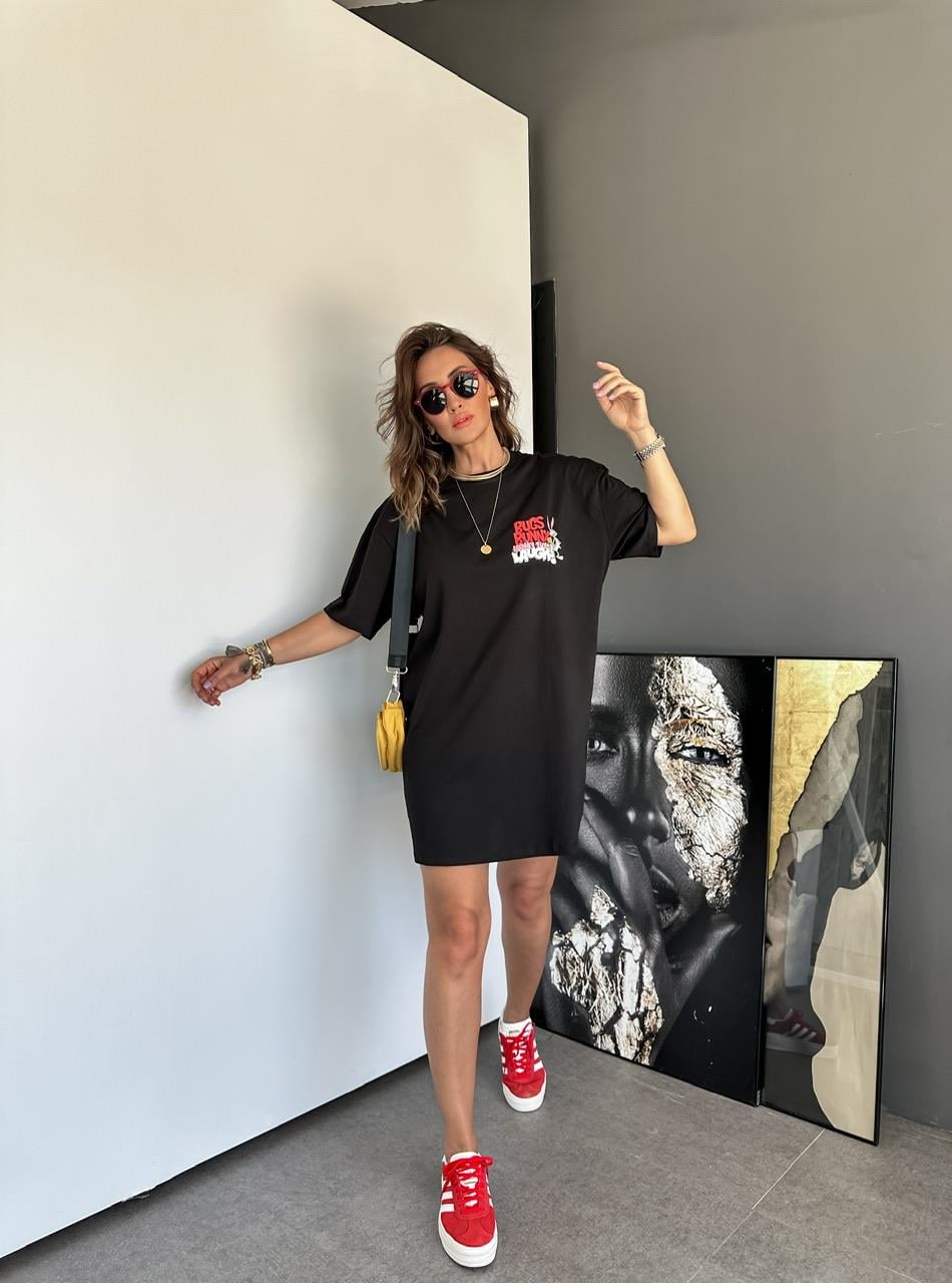 Siyah Bugs Bunny Lisanslı Elbise