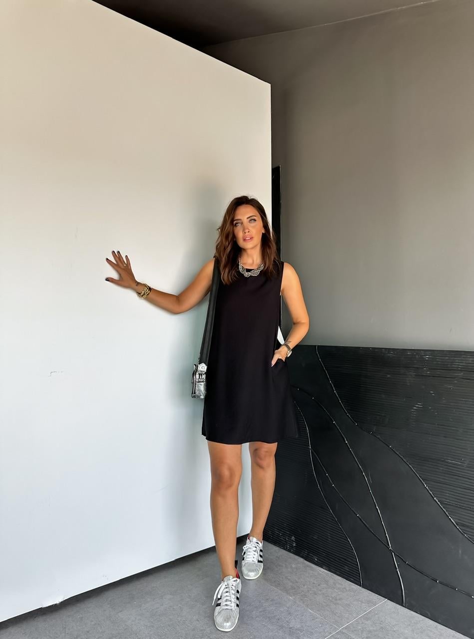 Siyah Cepli Basic Cotton Elbise