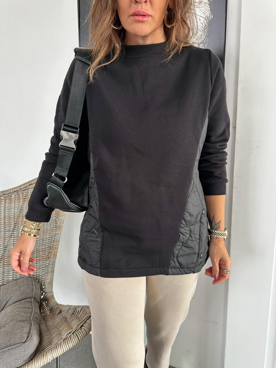 Siyah Çıtçıtlı Kapitone Sweatshirt