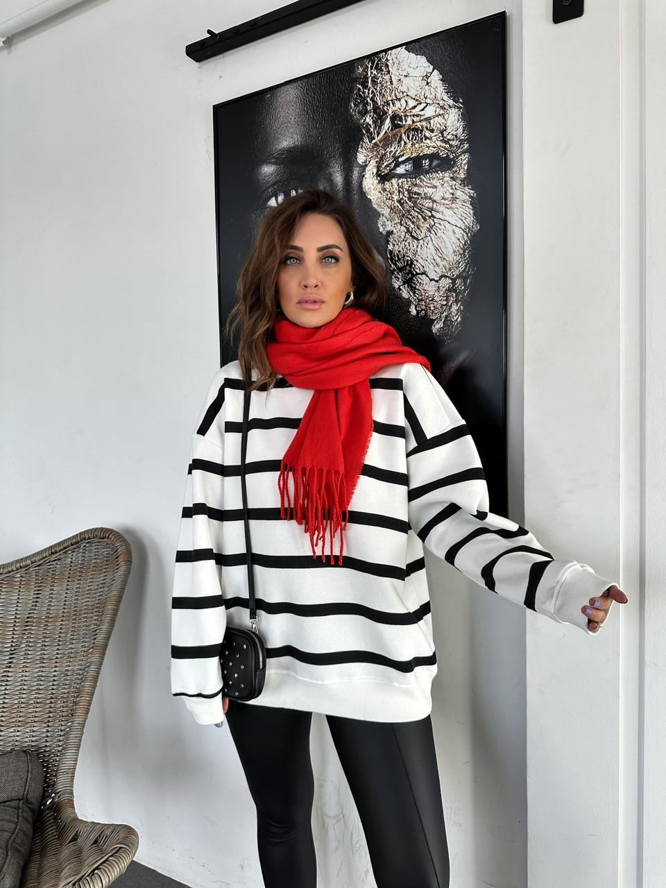 Siyah Çizgili Oversize Sweatshirt