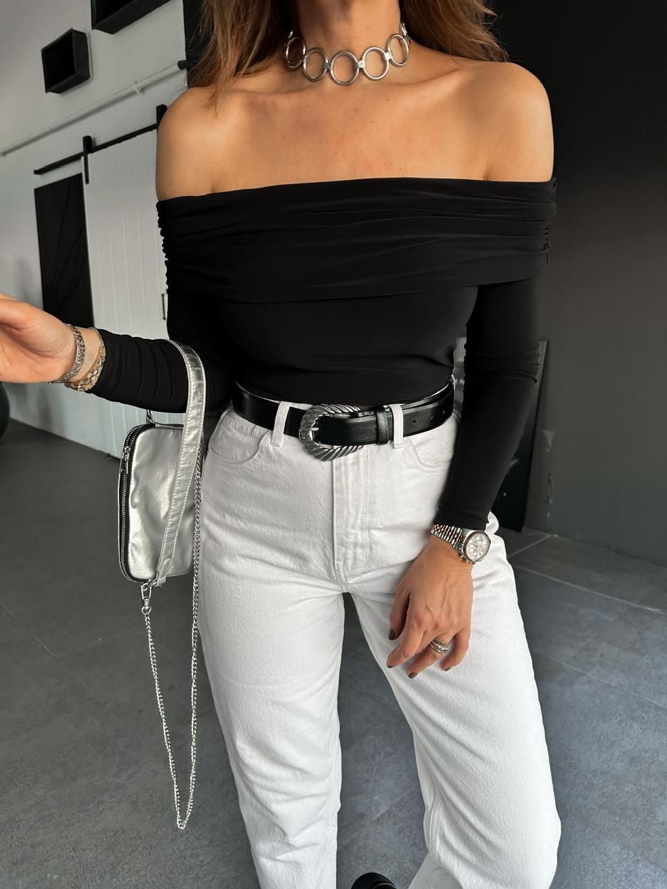 Siyah Degaje Jarse Bluz