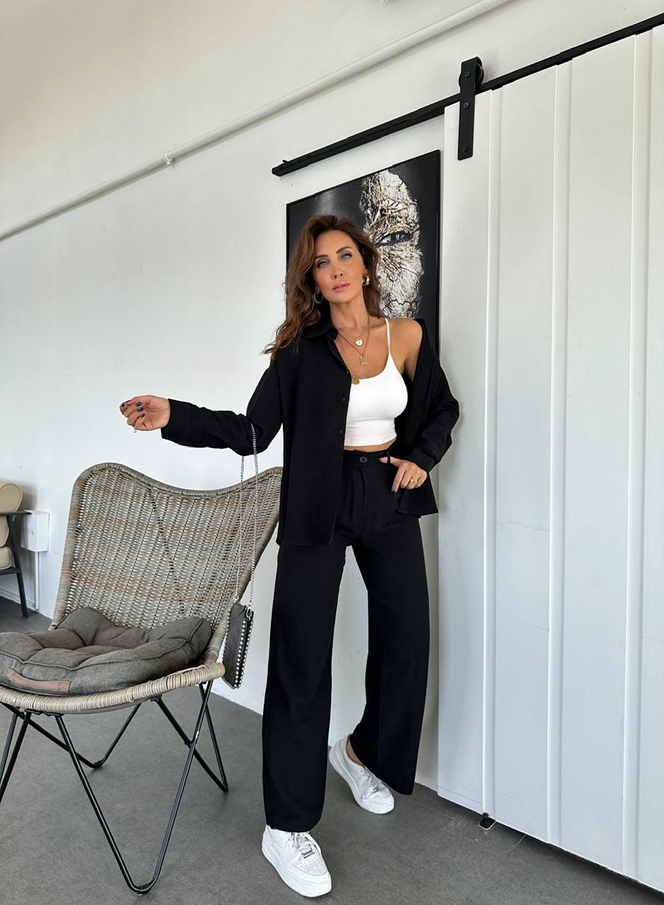 Siyah Gömlekli Basic Keten Takım