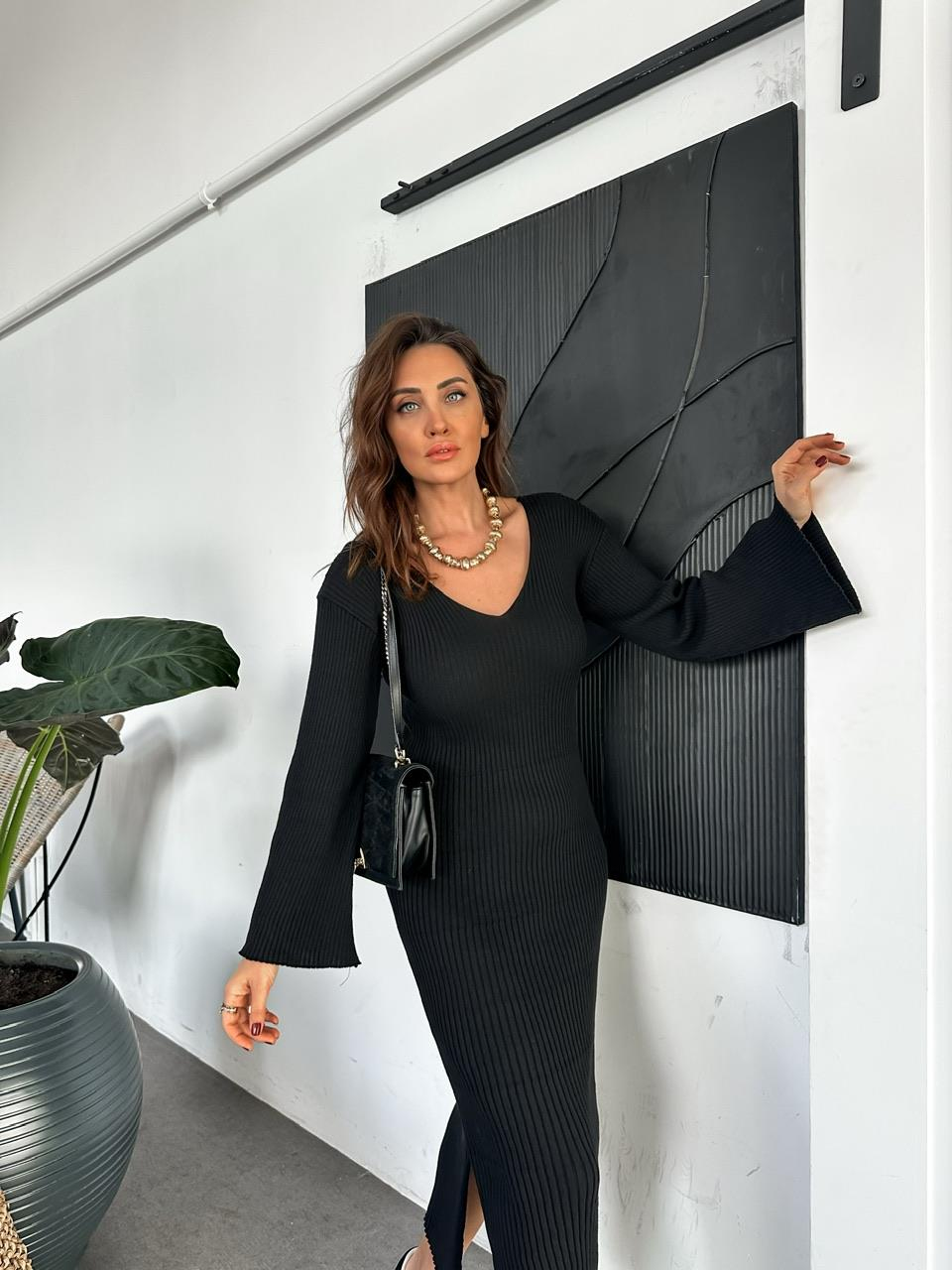 Siyah İspanyol Kol Triko Elbise