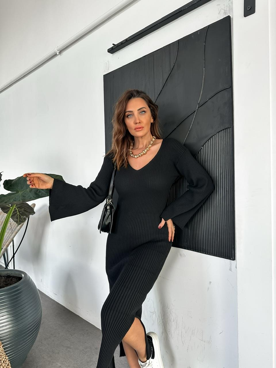 Siyah İspanyol Kol Triko Elbise