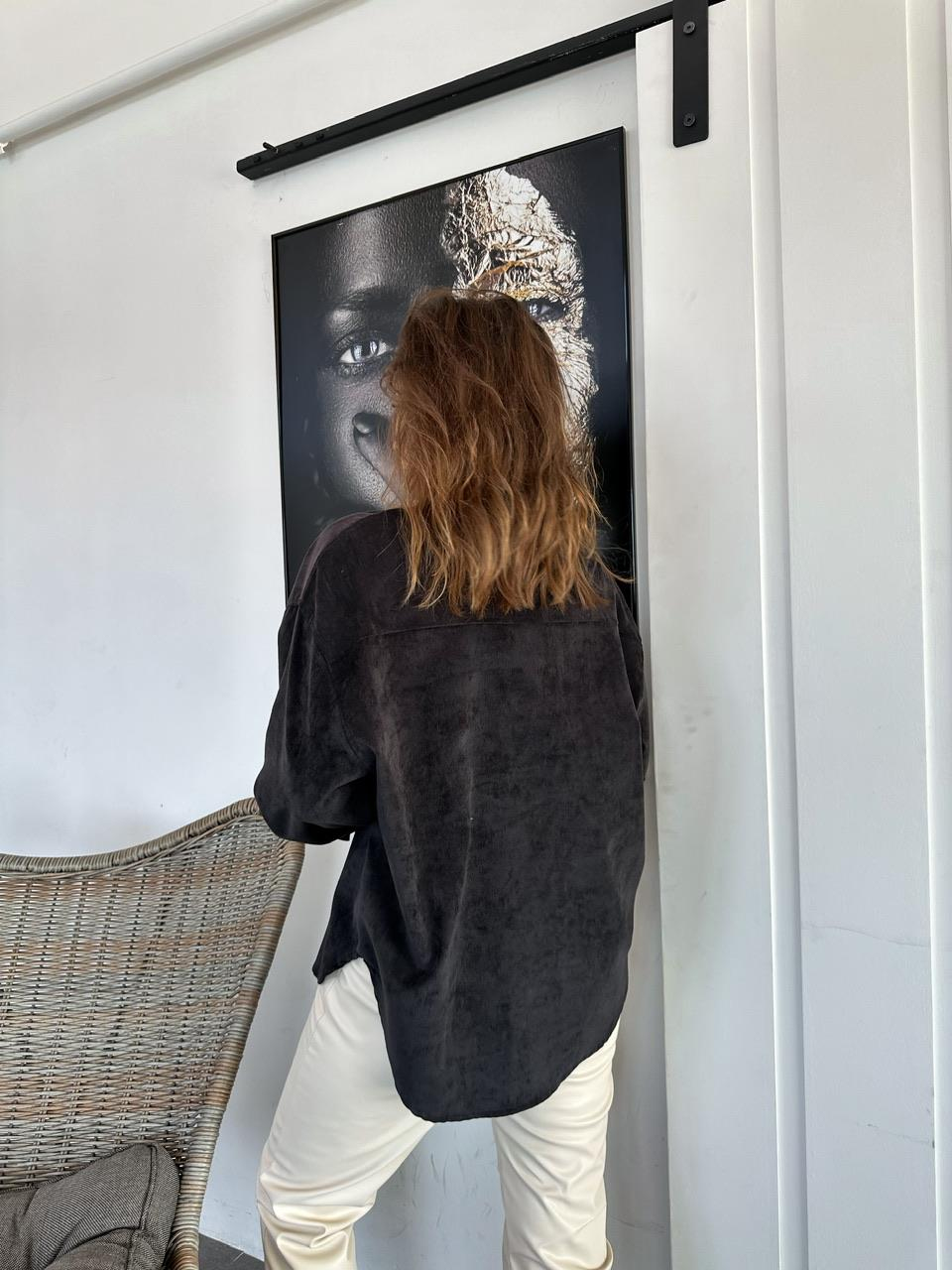 Siyah Kadife Oversize Gömlek