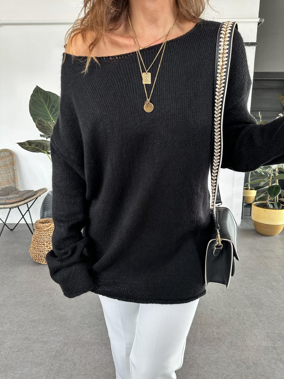 Siyah Kayık Yaka Basic Kazak