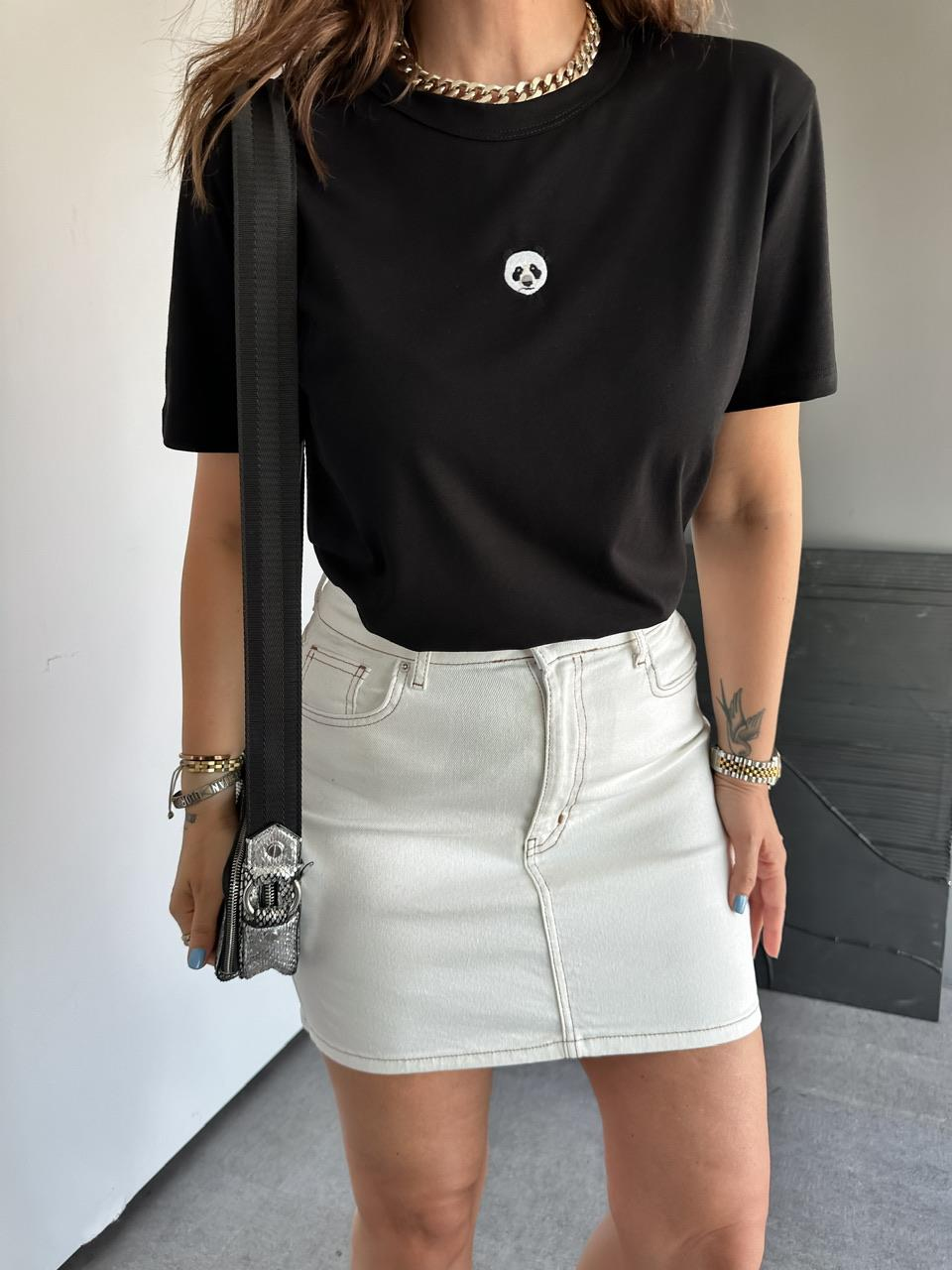 Siyah Panda Figürlü Tshirt