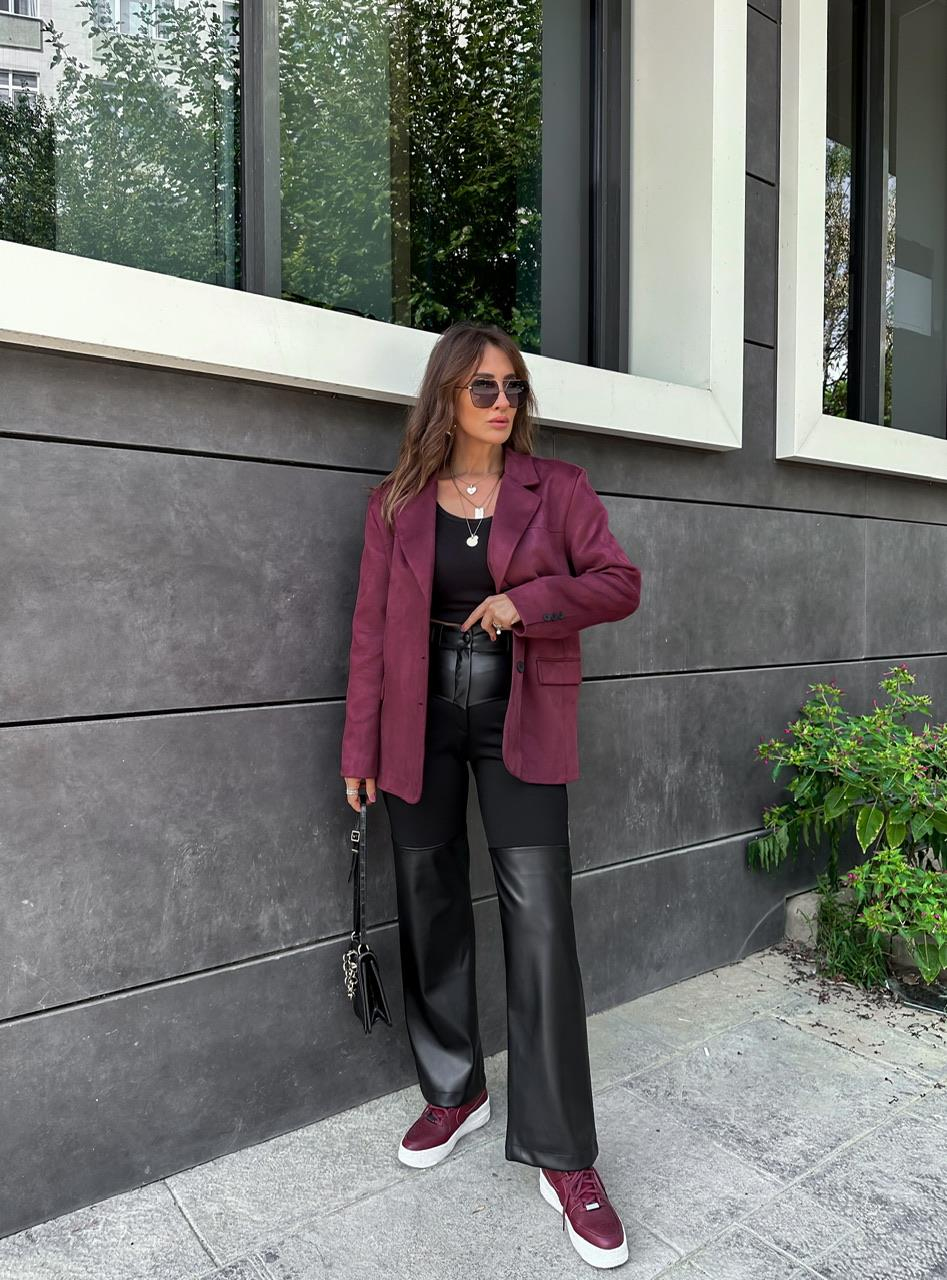 Siyah Parçalı Deri Pantolon